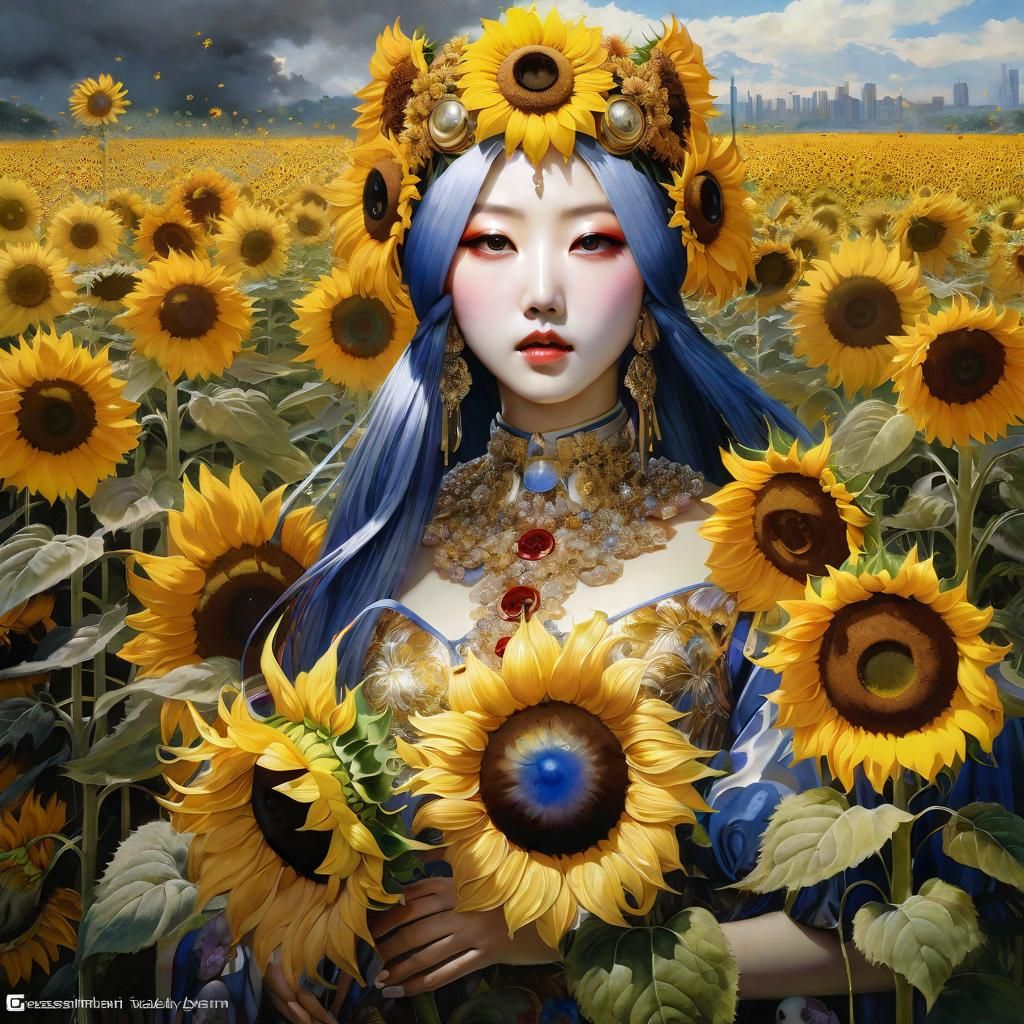 Sunflower Queen Portrait in Surreal Style