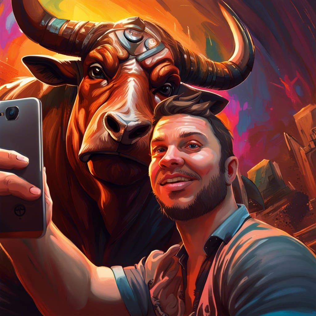 Hyperrealistic Minotaur Selfie in Splash Art Style