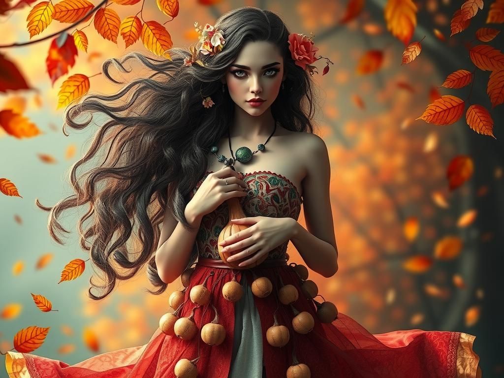 Mystical Woman in Autumnal Gourd Gown