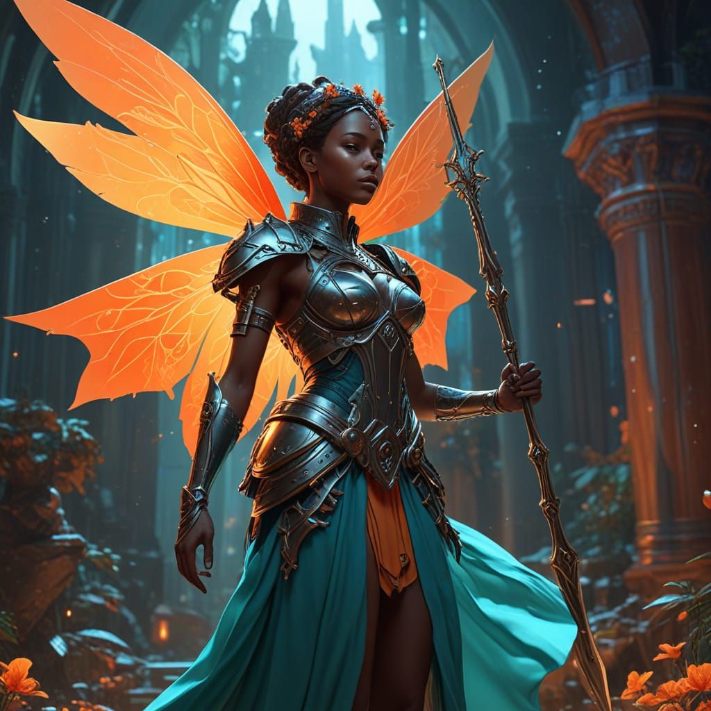 African Warrior Queen Fairy in Sci-Fi Concept Art