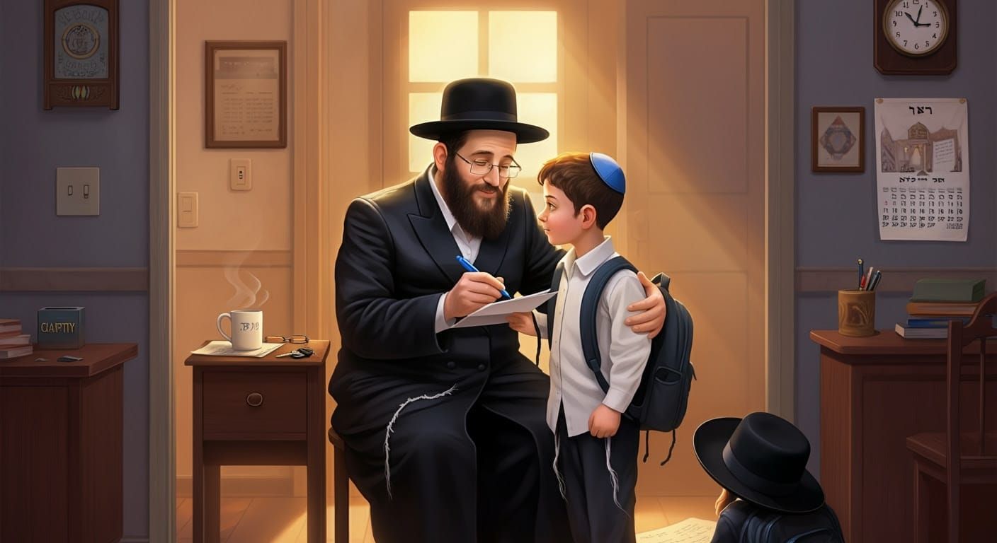 Tender Father-Son Moment in Hasidic Realism