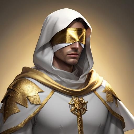 Aasimar Cleric Portrait with Golden Blindfold