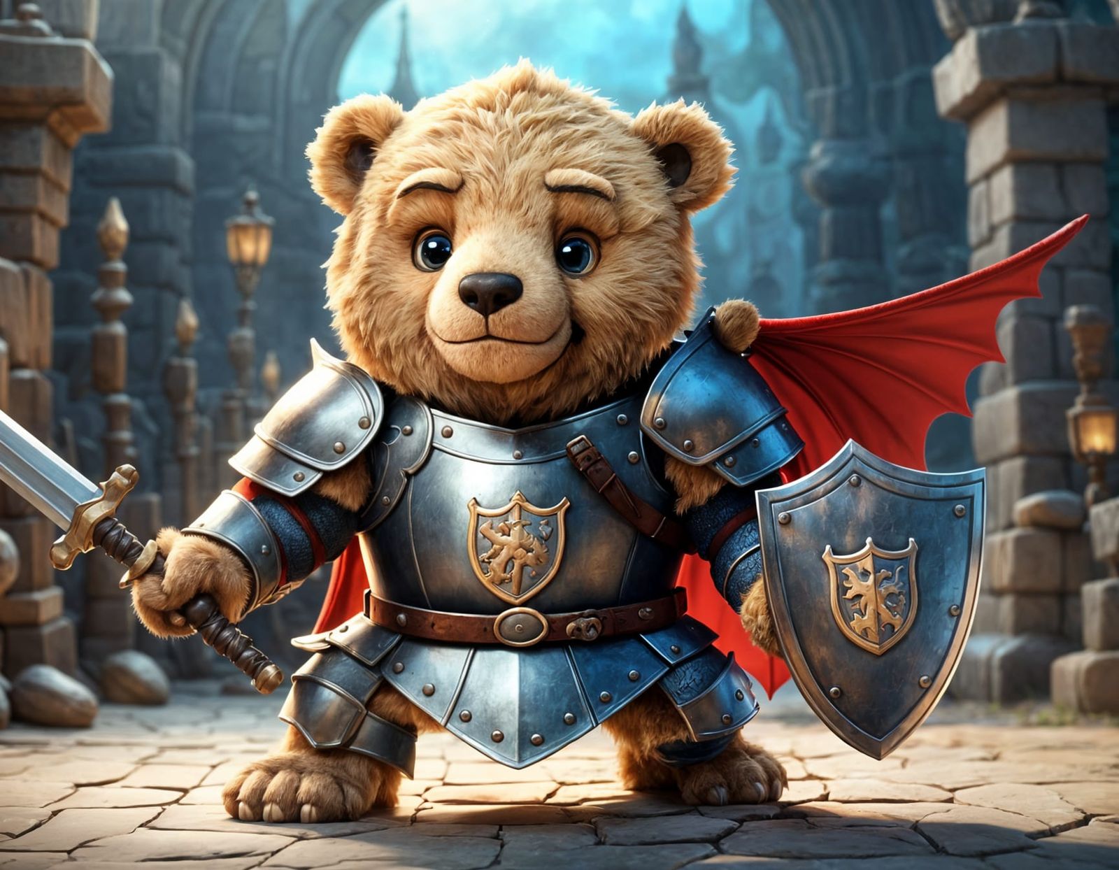 Teddy Bear Knight's Adorable Struggle in 3D