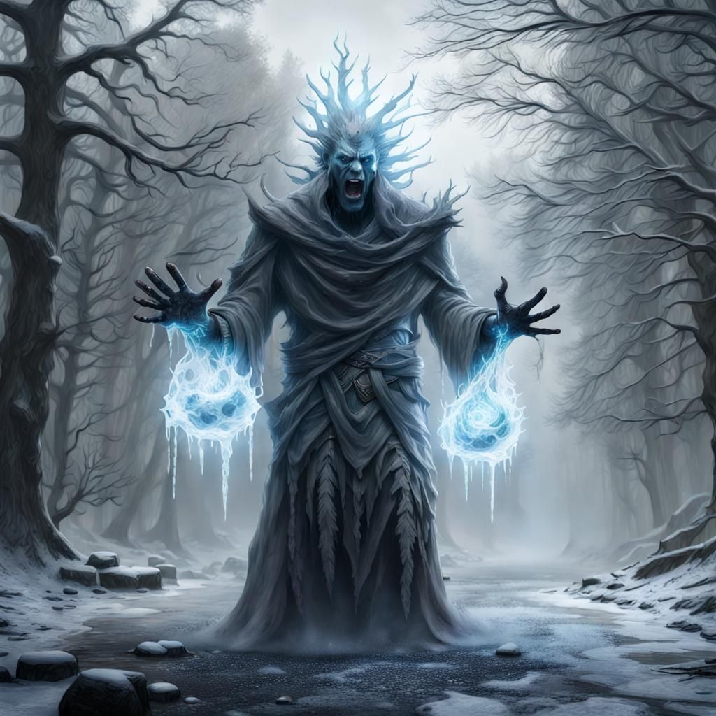 Ice Elemental Conjuring a Snowstorm in Digital Art