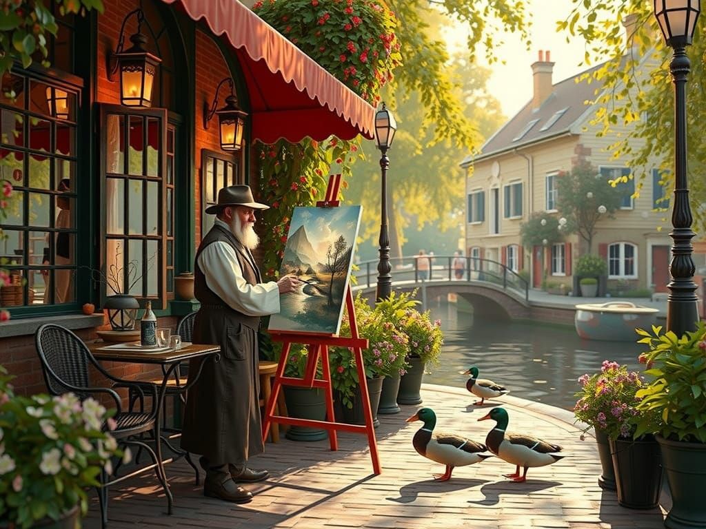 Dutch Man Painting Outdoors in Hudson River School Style