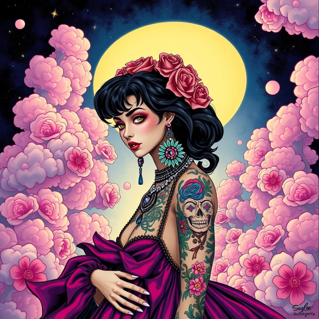 Gothic Woman in Dreamlike Pop Surrealism