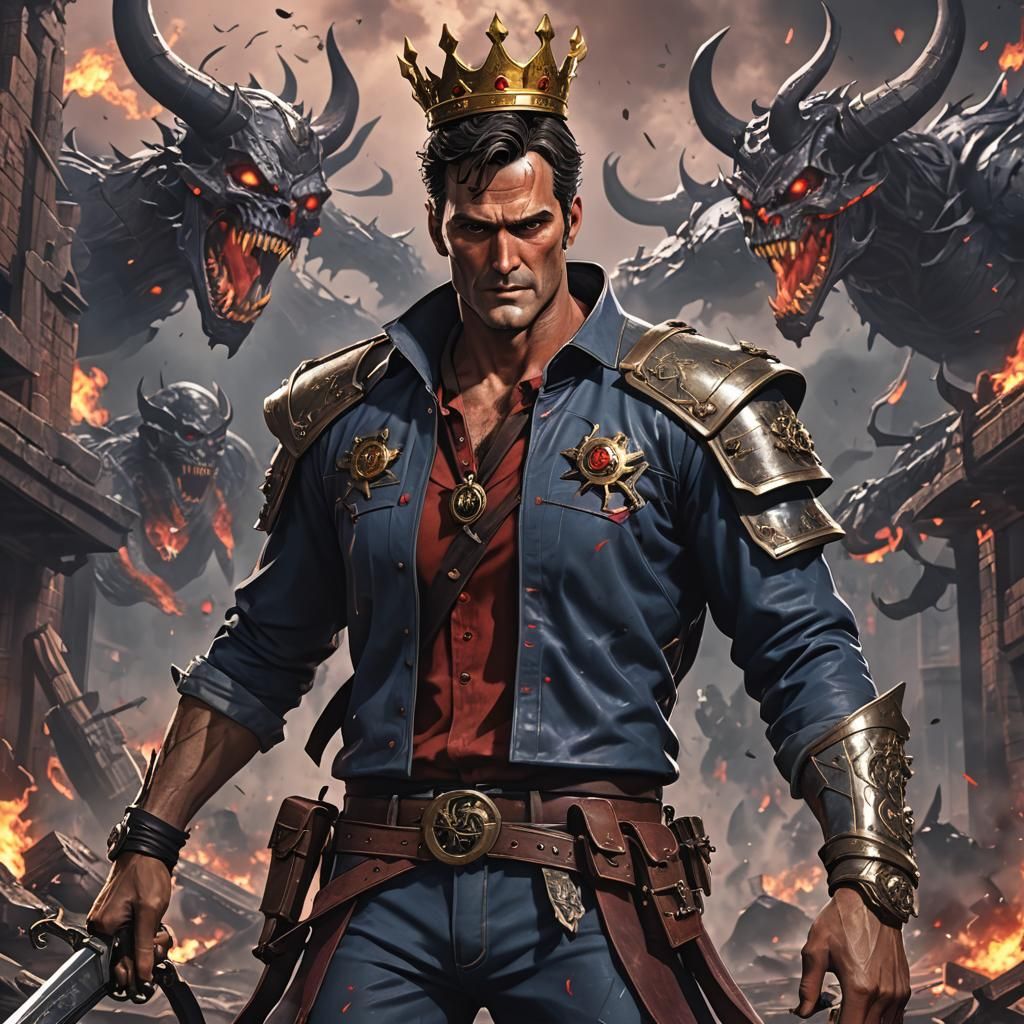 Ash Williams as King of Hell in Anime Style