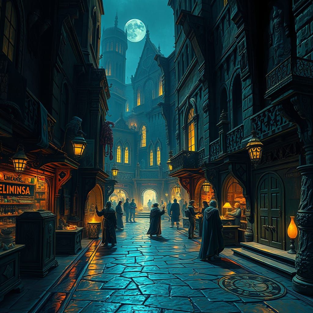 Eldritch Midnight Plaza in Ancient, Ornate Style