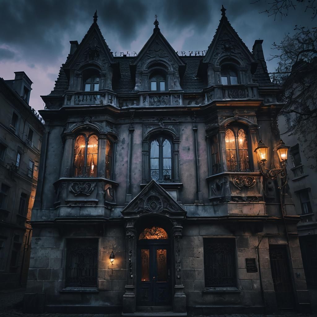 Haunted House on Andrássy Street in Surreal Gothic Style