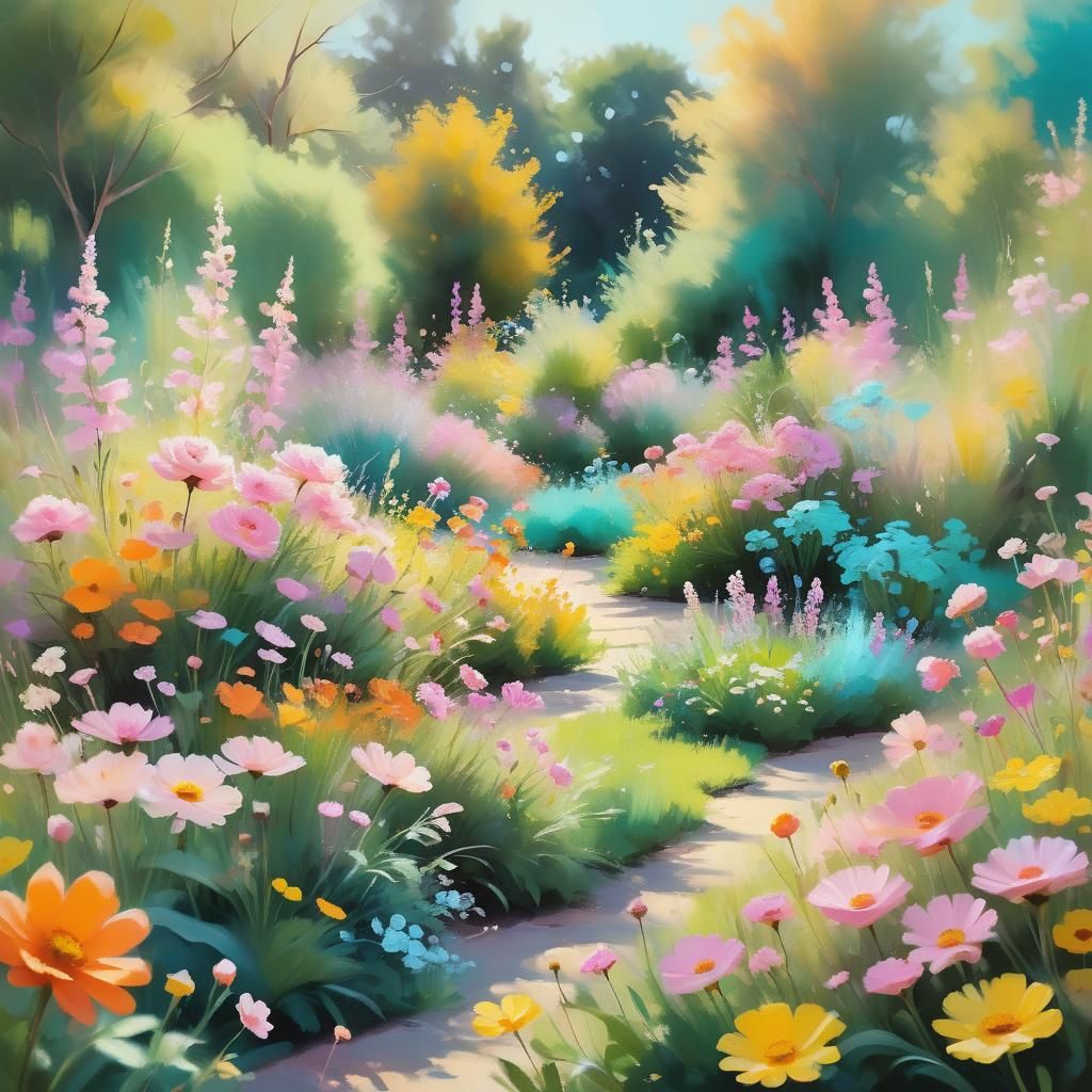 Impressionist Garden Scene in Full Bloom