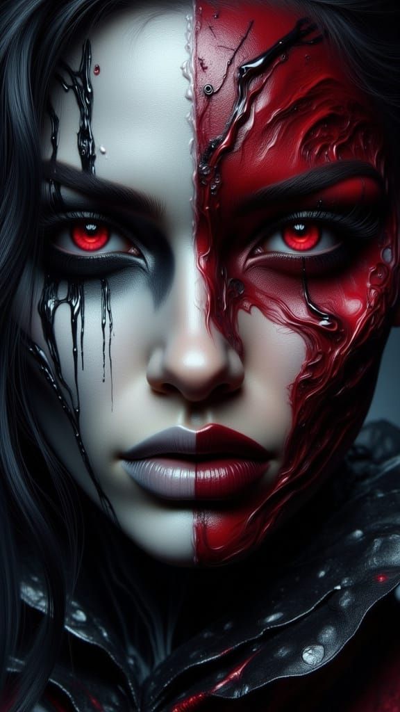 Gothic Portrait of Woman with Red and White Face Paint