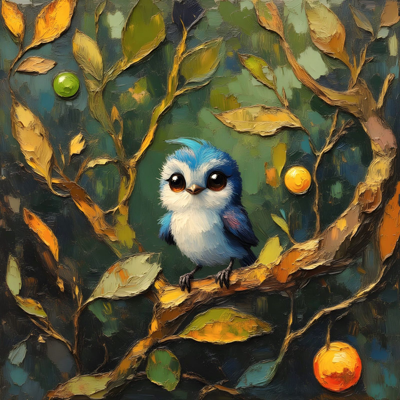 Art Nouveau Bird in Dreamlike Forest Painting