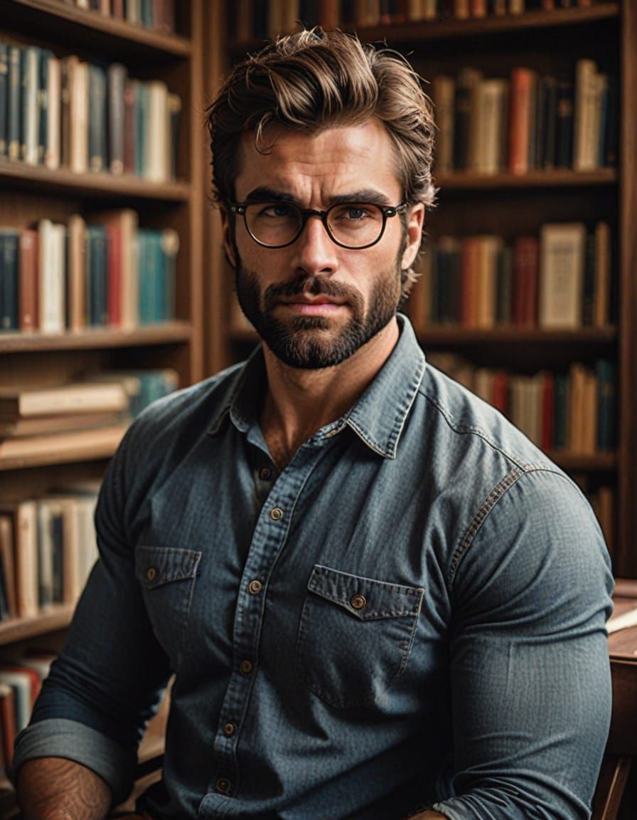 Handsome Hunk in Elegant Library Setting