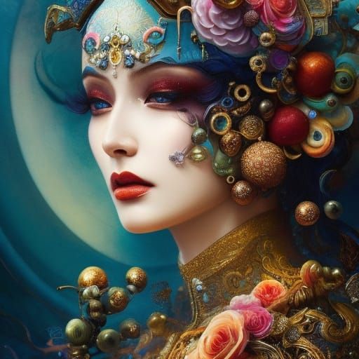 Masquerade Queen Portrait in Hyperdetailed Fantasy Art