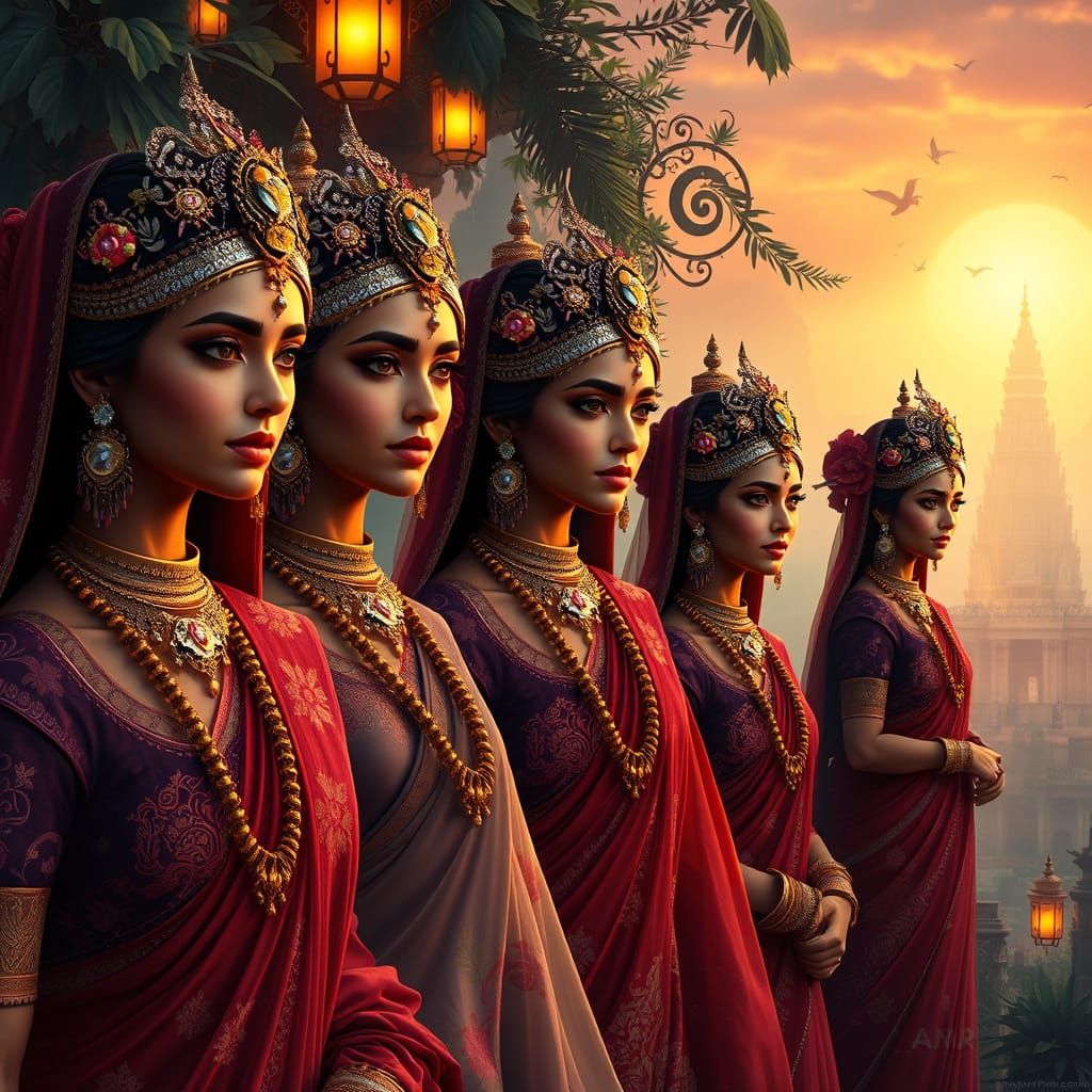 Regal Indian Goddesses in Ancient City