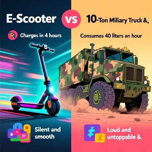 E-Scooter vs Military Truck Comparison Infographic