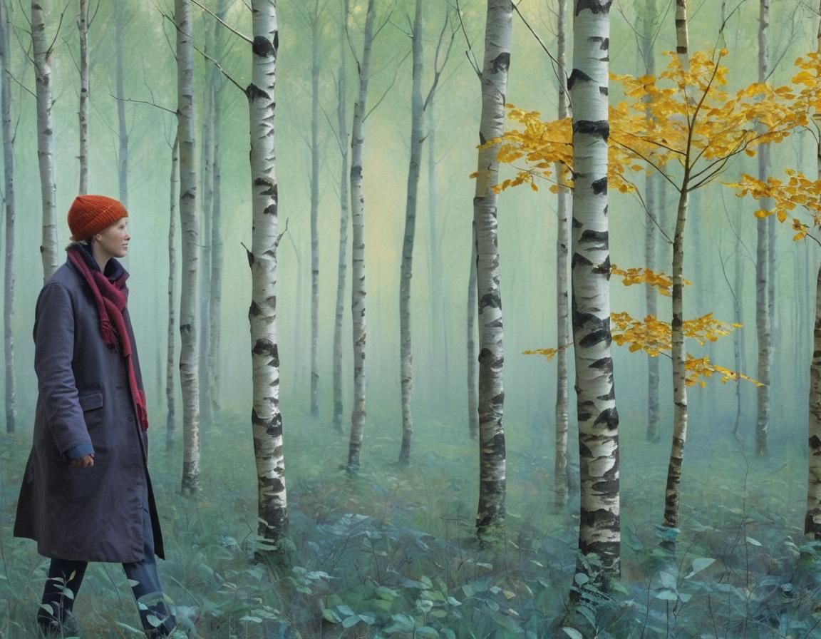 Autumn Walk Through Birchwood Forest with Golden Leaves