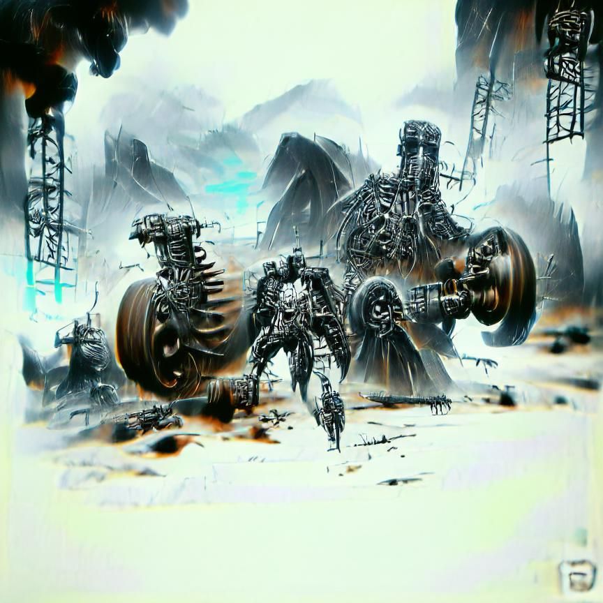 Complex Metal Death Machines in Post-Apocalyptic Landscape