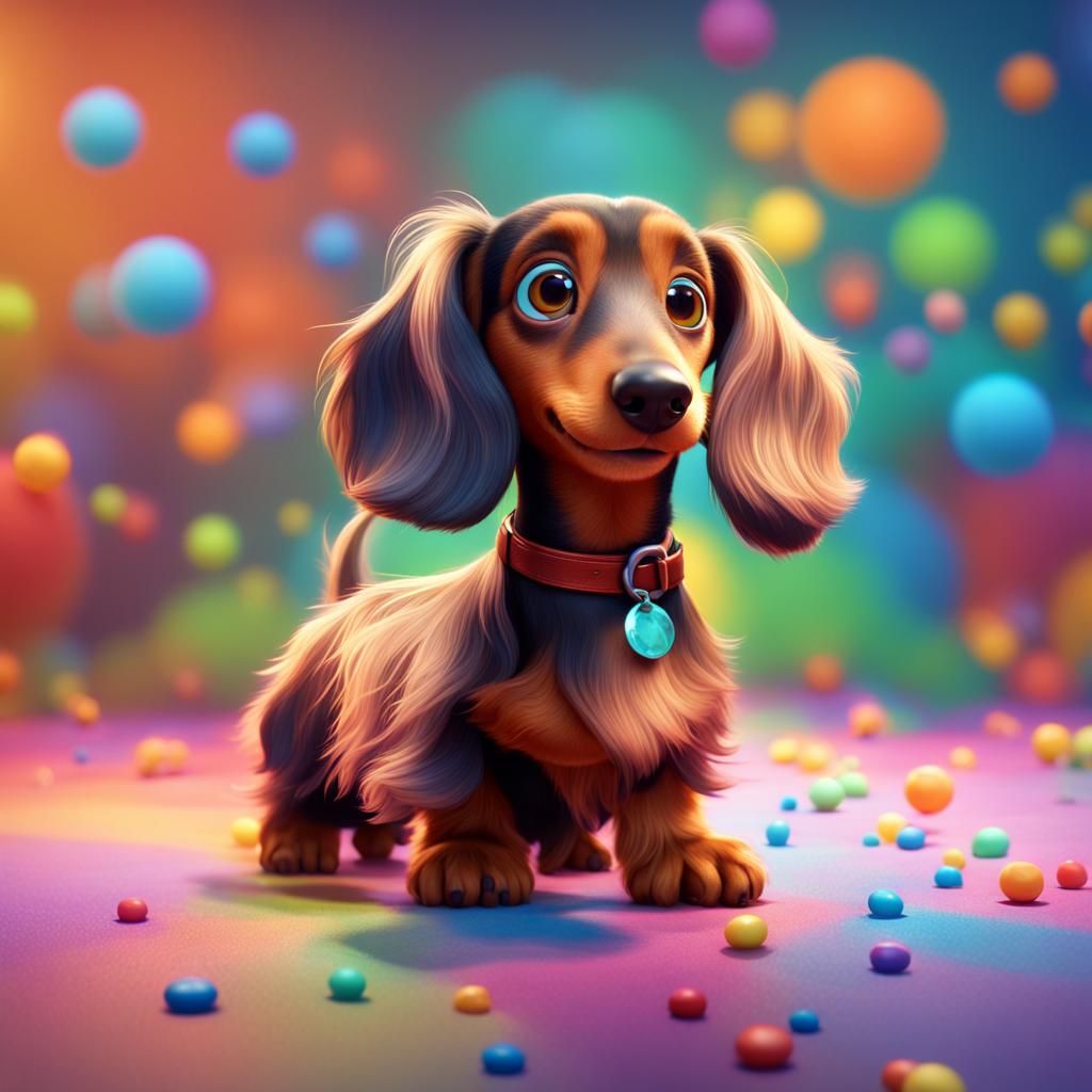 Dapple Dachshund Movie Poster in 3D Style