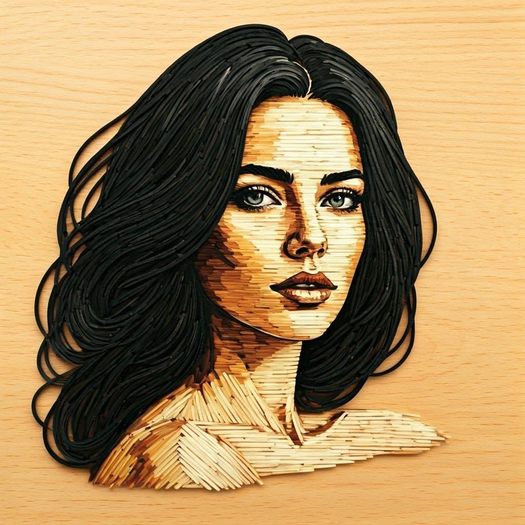 Surreal Portrait of Enchanting Lady in Matchstick Art