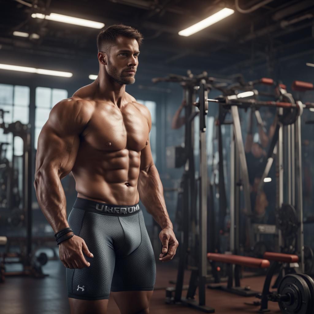 Muscular Man in Under Armour: Detailed Matte Painting