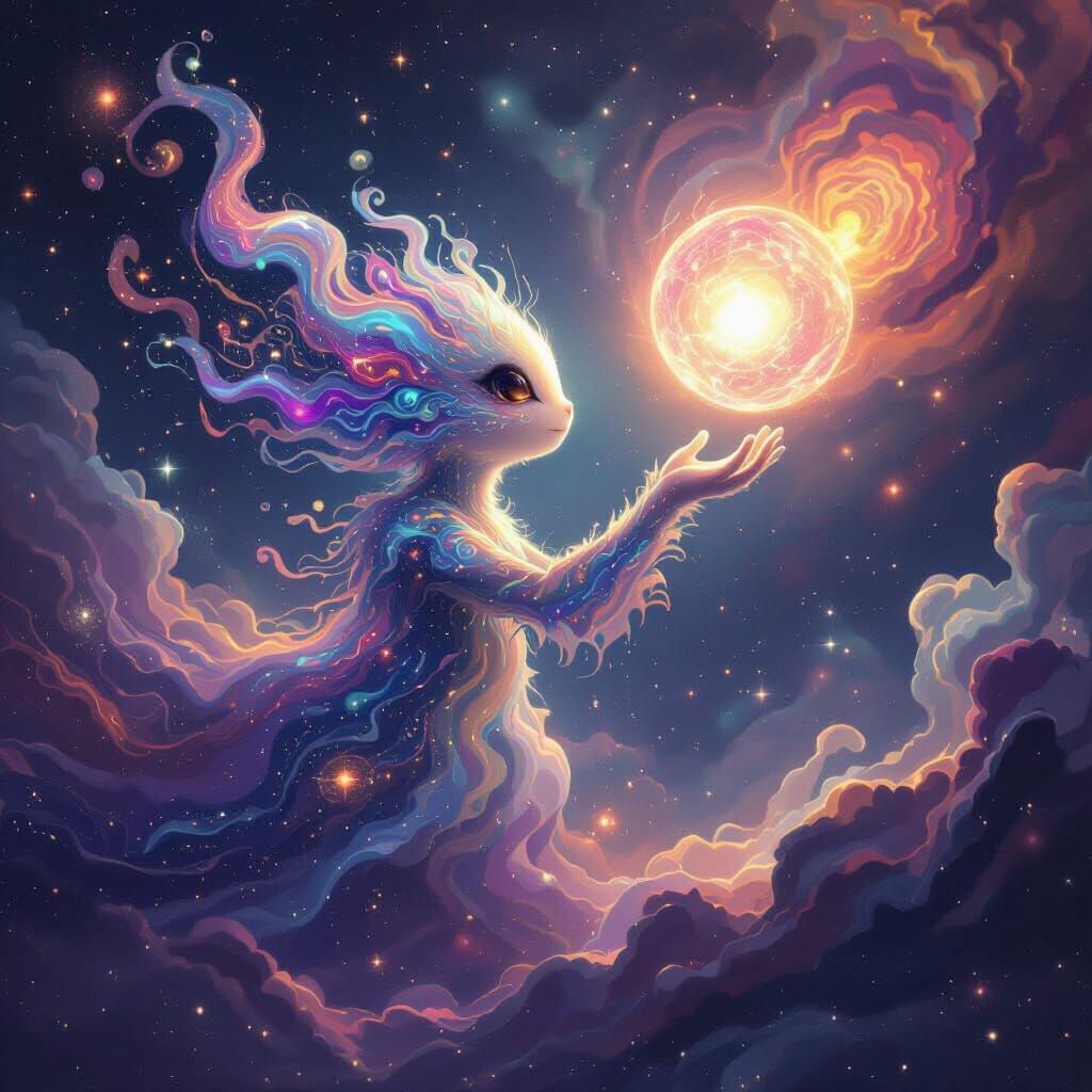 Cosmic Stardust Creature in Dreamlike Digital Painting