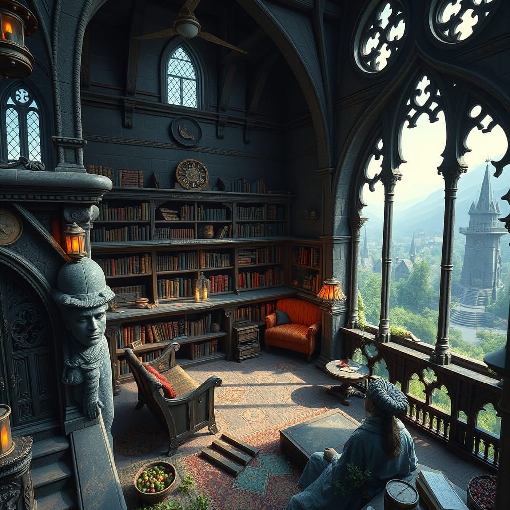 Wizard's Library in Medieval Castle: Fantasy Concept Art