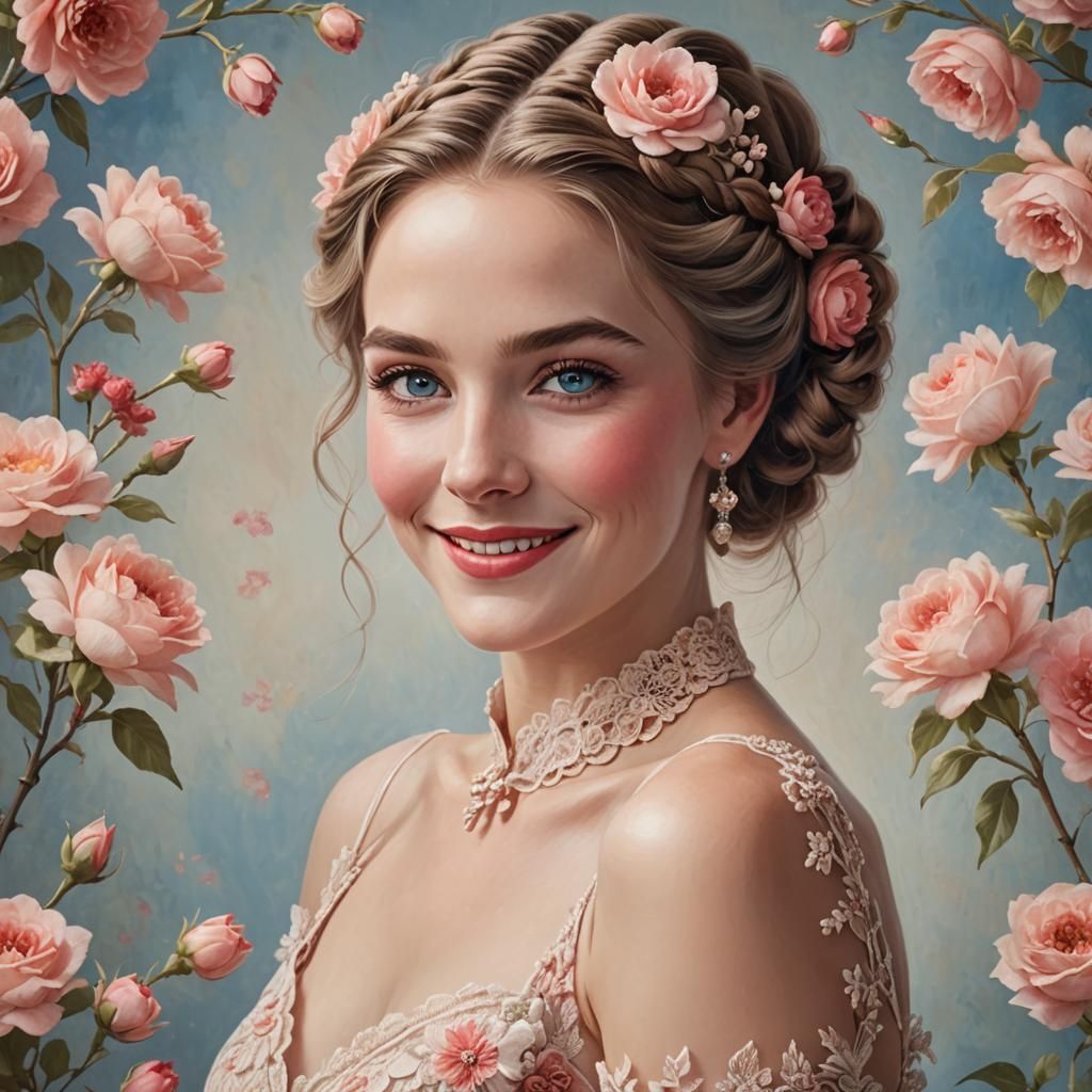 Radiant Woman in Floral Garden: 3D Digital Art