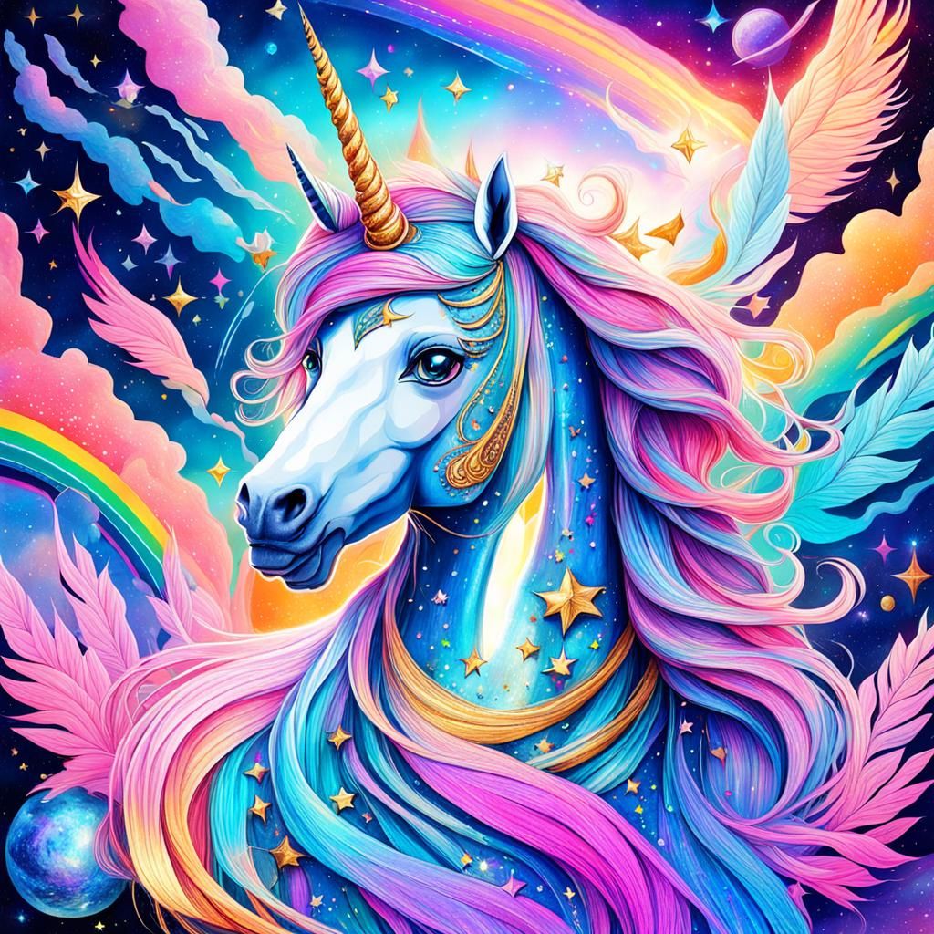 Cosmic Unicorn Princess in Holographic Style