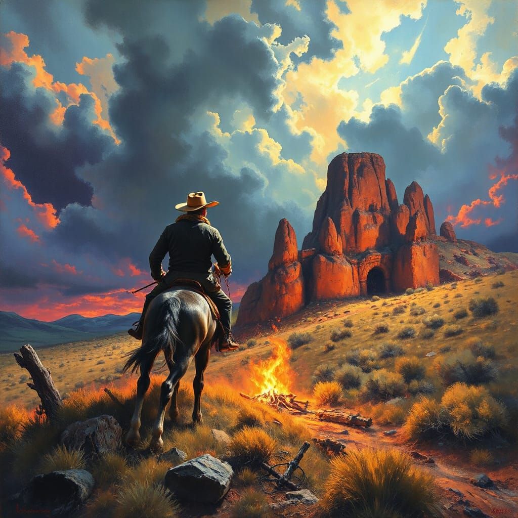 Man Rises From Grave in Epic Cinematic Painting