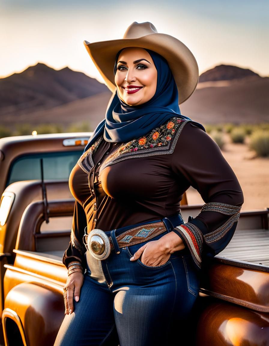 Beautiful Hijabi Woman in Cowboy Outfit Portrait