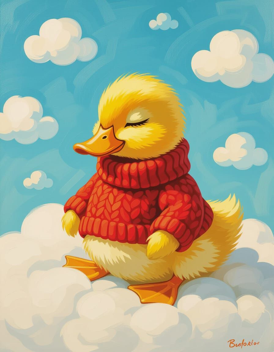 Duckling's Dream Dance: Whimsical Impasto Painting