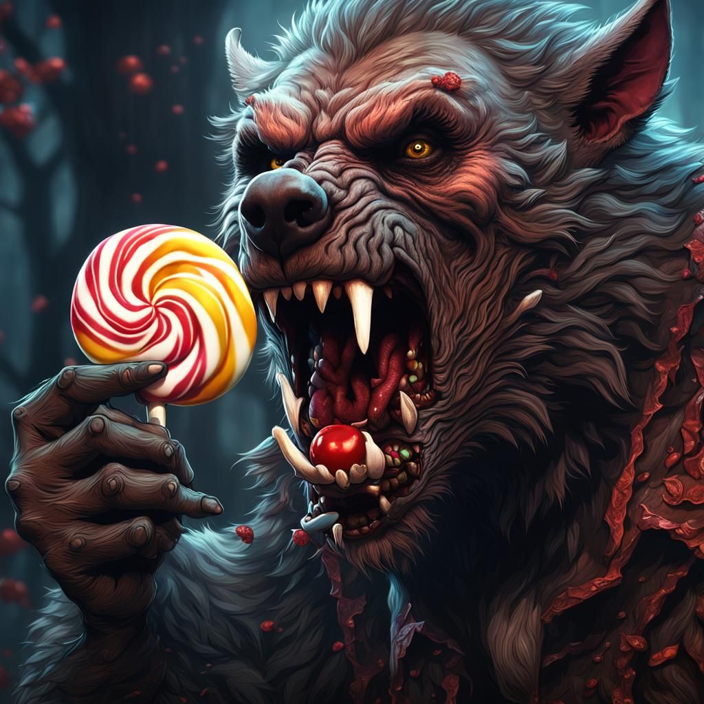 Werewolf Enjoys Lollipop: Detailed Matte Painting