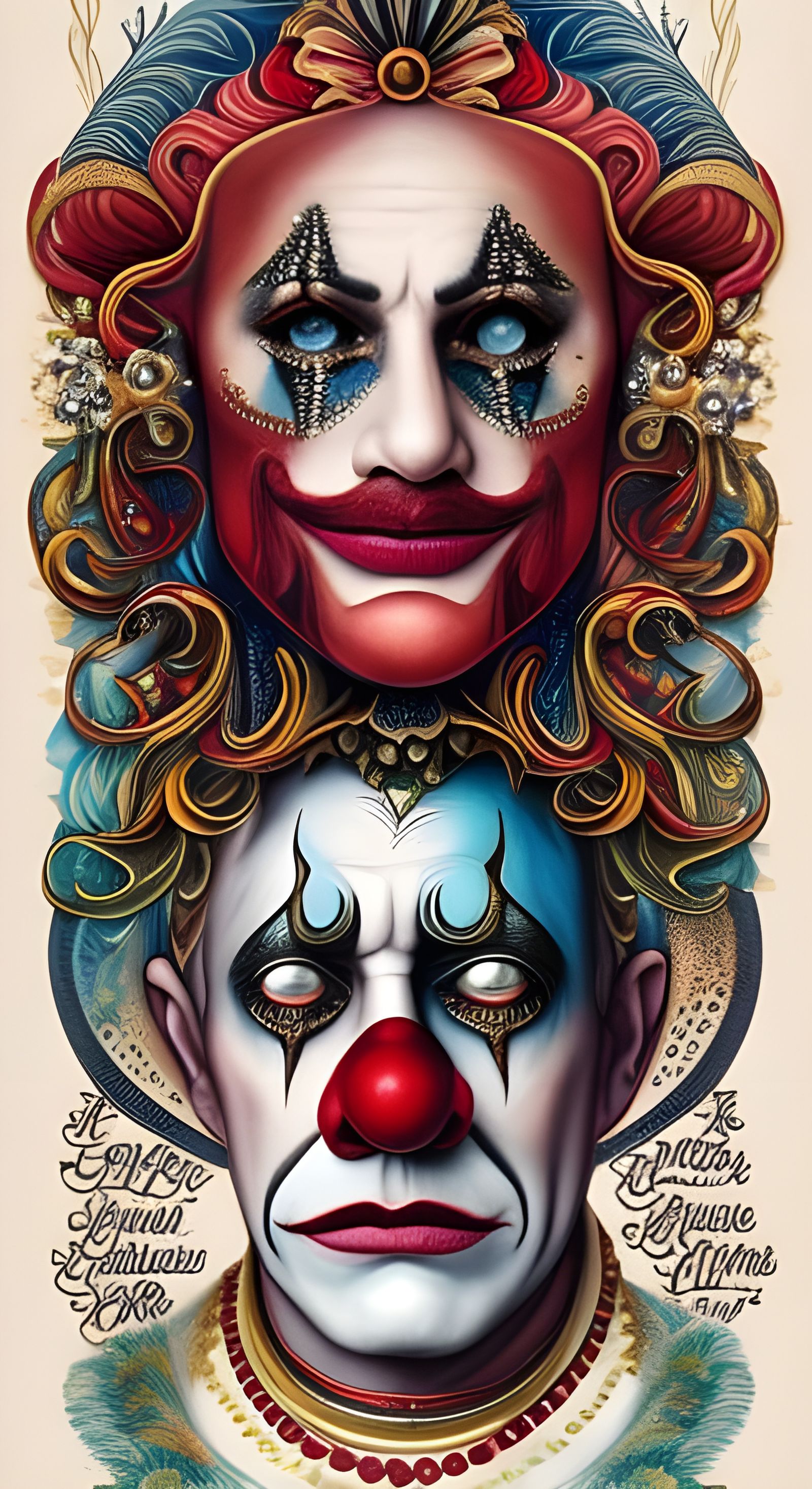 Clown's Crystalline Tears: An Elaborate Ink Illustration