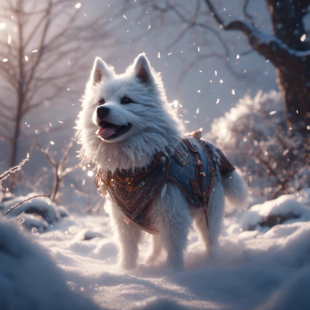 Dog in Winter Snow: Detailed Matte Painting