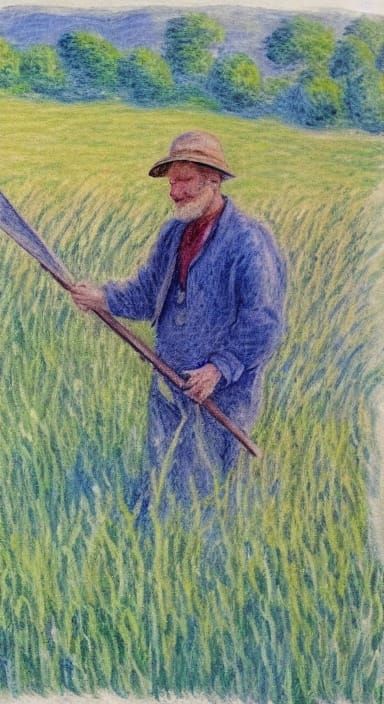Watercolor style, scythe ⛏️🚶‍♂️