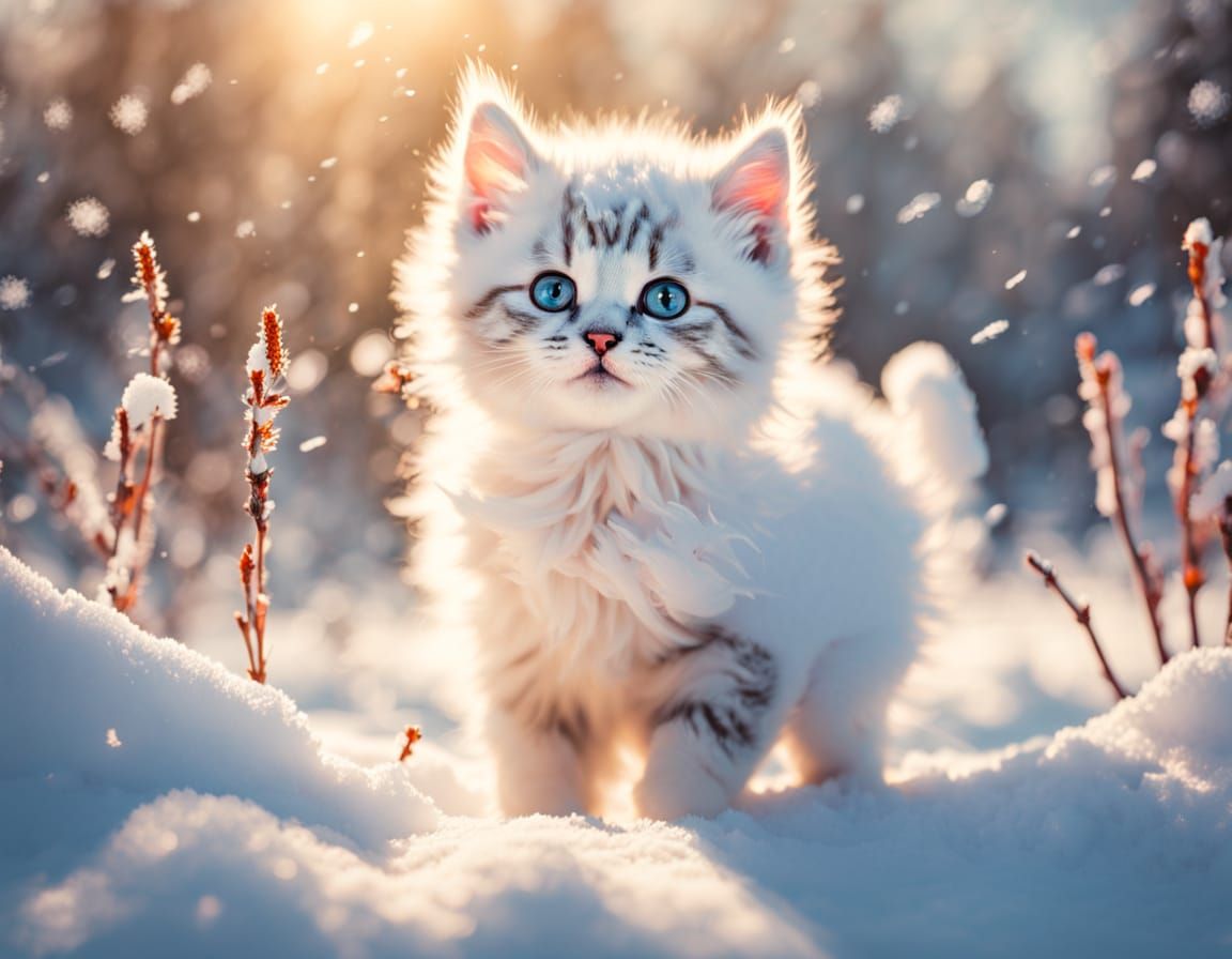 Whimsical Kitten in Snowy Wonderland