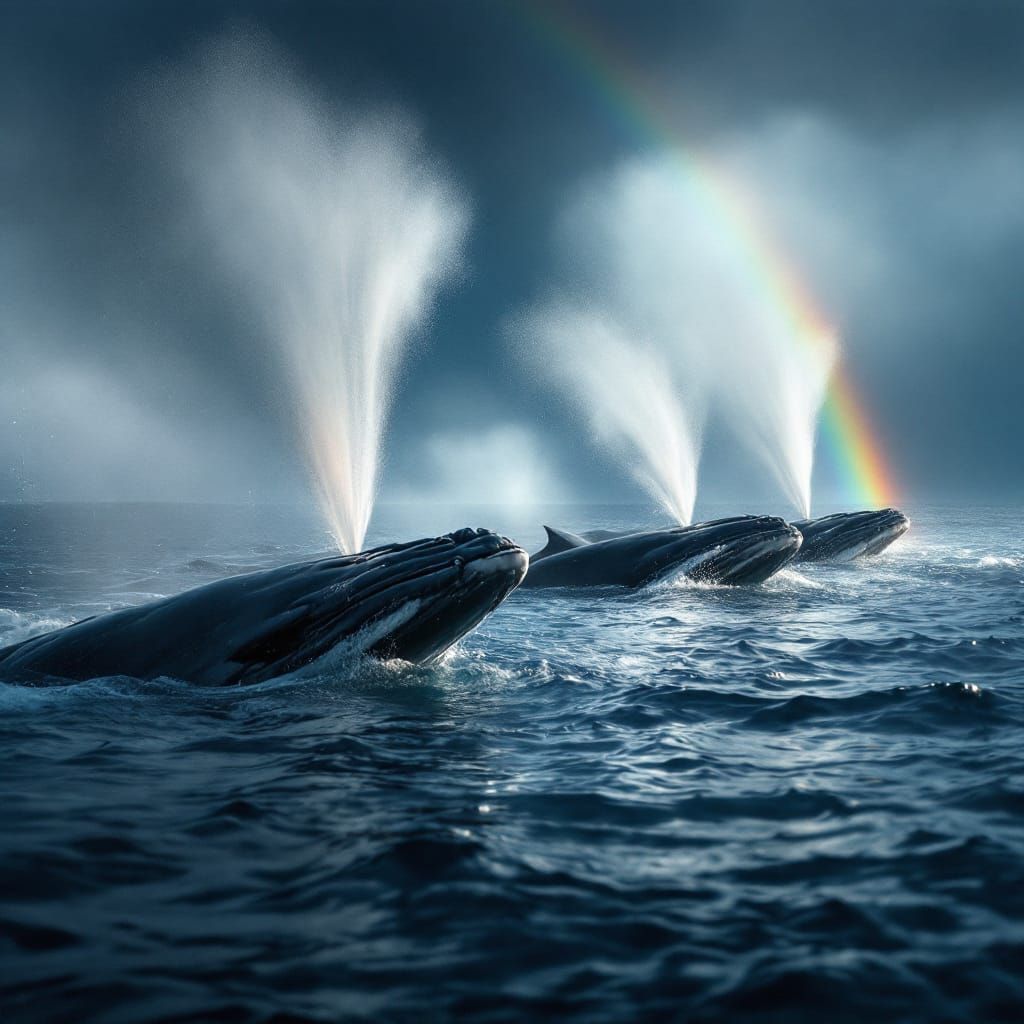 Whales Create Rainbows in Ocean Spray