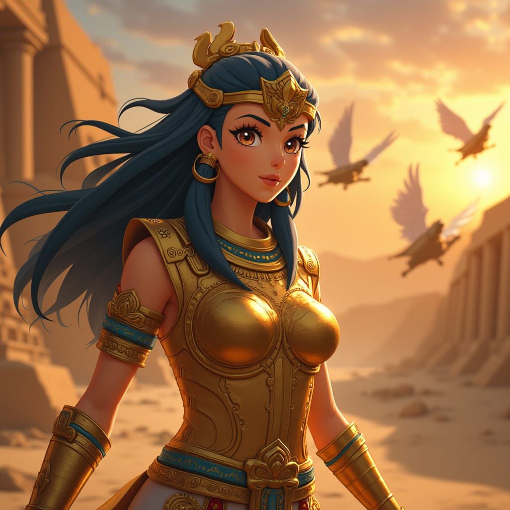 Ancient Egyptian Pharaoh Battles in a Ghibli-Inspired Desert...