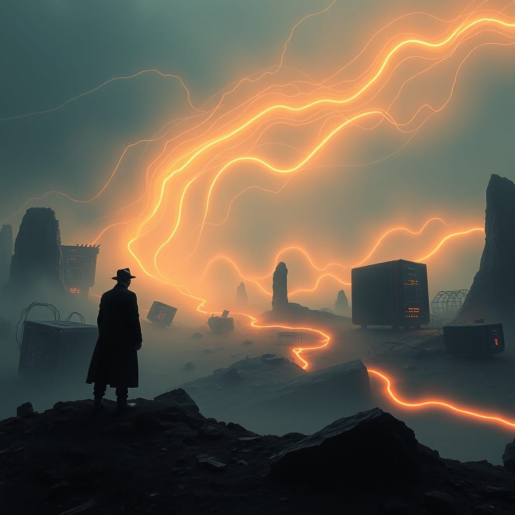 Surreal Cyberpunk Landscape Transformed by Glowing Code