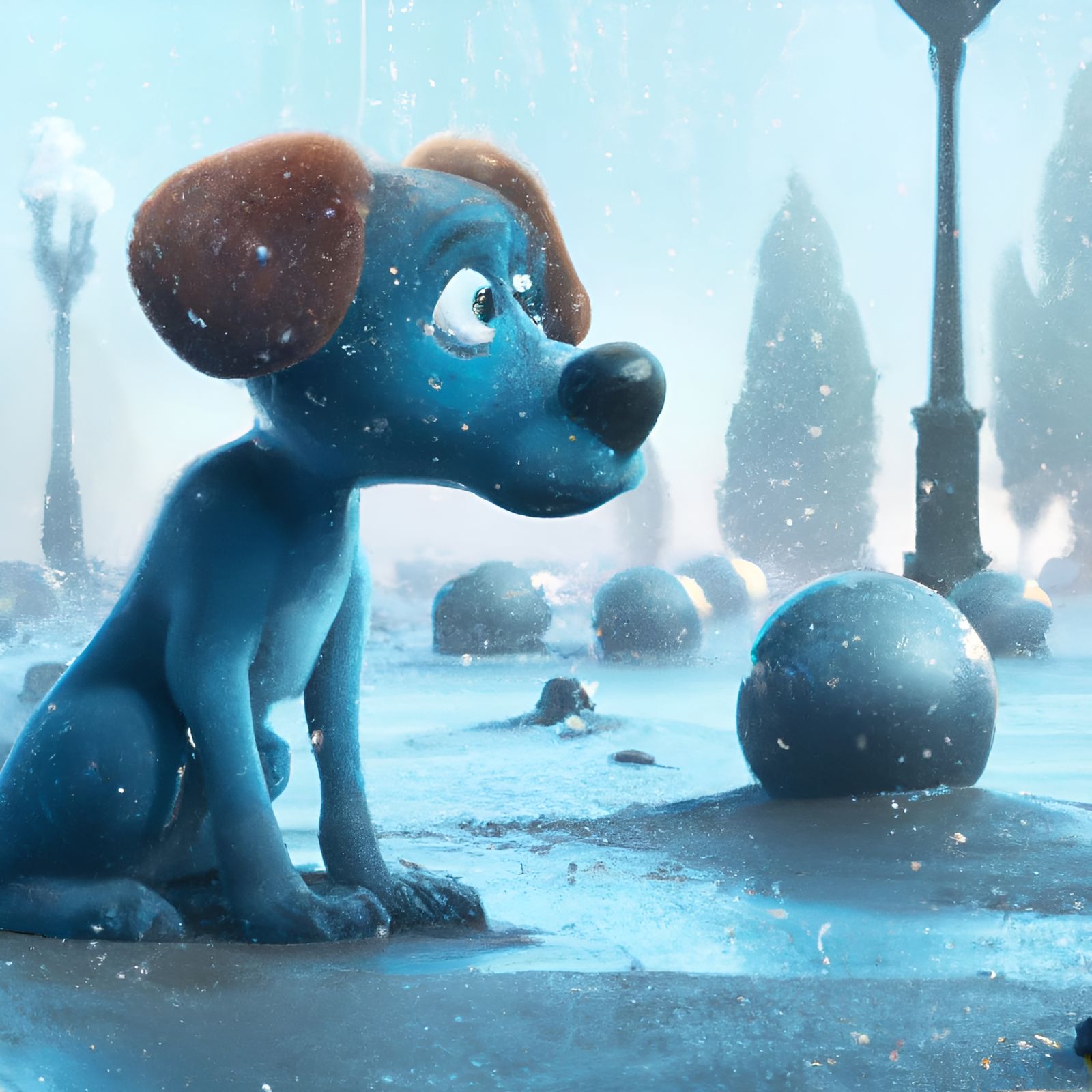 Sad Blue Pluto Dog Rendered as 3D Art