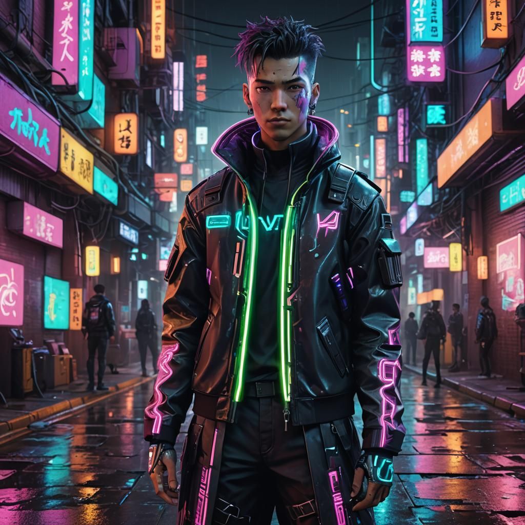 Cyberpunk Character V in Neon Alleyway