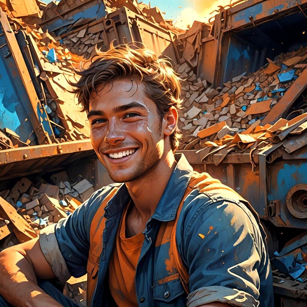 Stylish Man in Waste Truck: Detailed Digital Painting