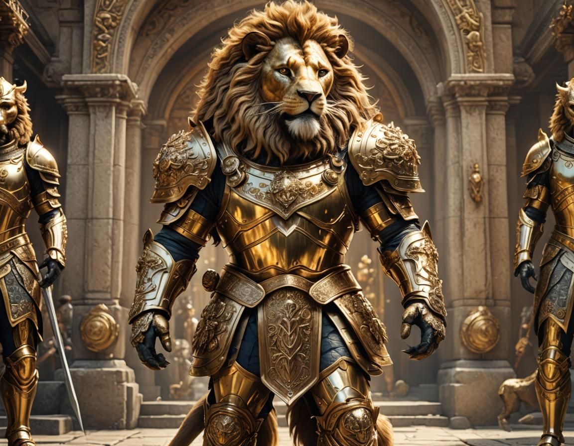 Armored Lion: Hyper-Realistic 3D Render
