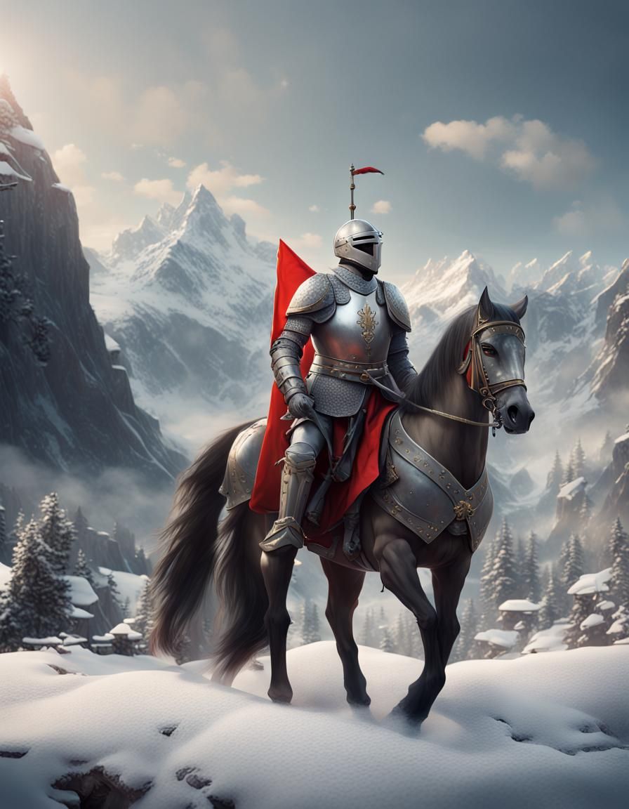 Young Knight in Armor with Trout Coat of Arms