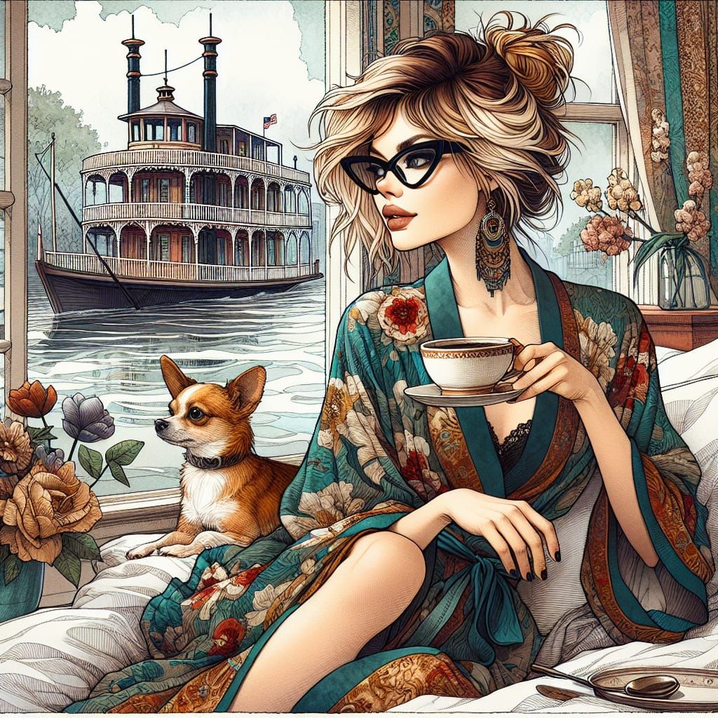 Whimsical Bohemian Woman in Morning Lounge