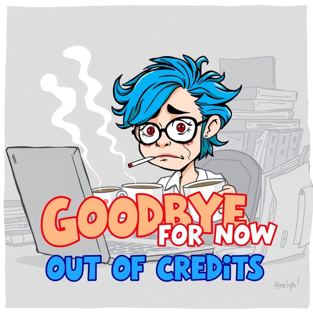 Frazzled Cartoon Woman in Cyberpunk Aesthetic