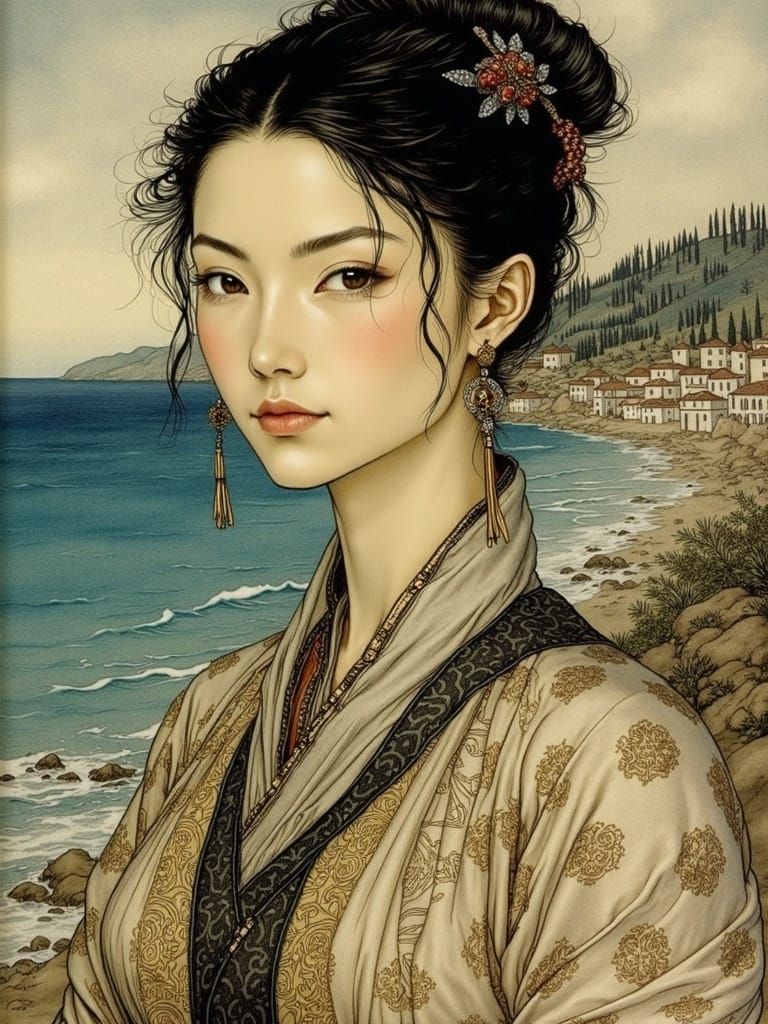 A Korean Noblewoman in Greek Island Paradise, Byzantine-Insp...