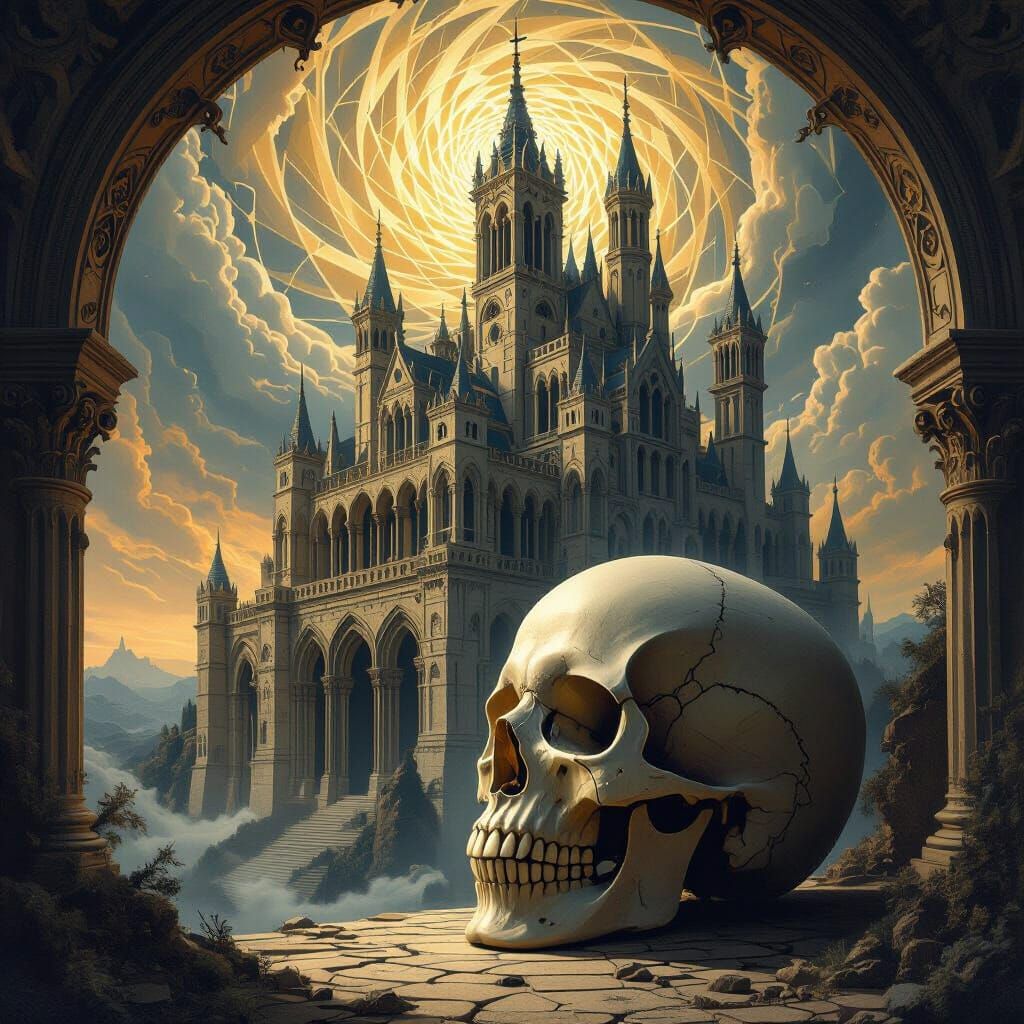 Da Vinci Skull Castle in Renaissance Gothic Style