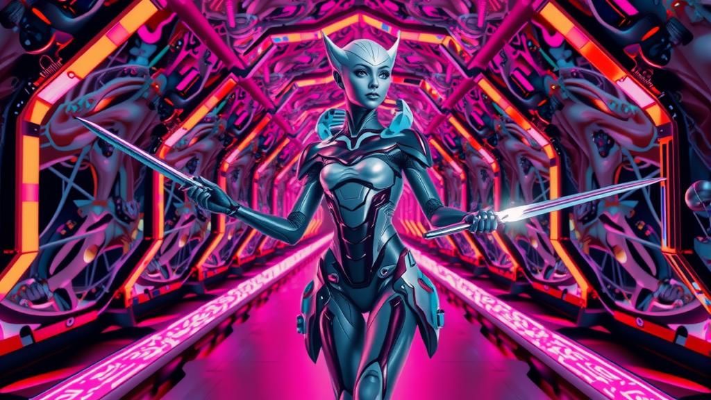 Alien Elf Princess in Cyberpunk Metallic Armor